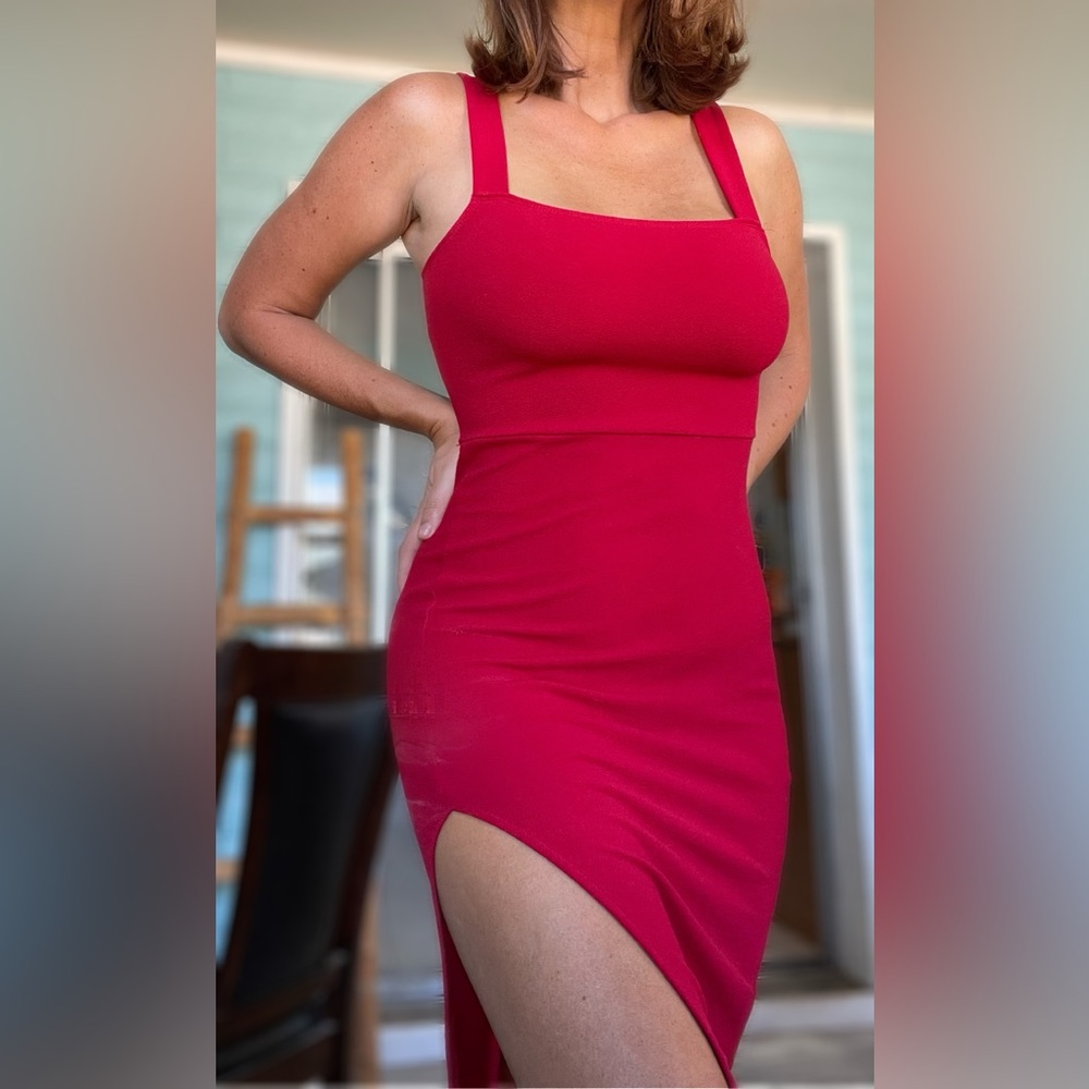 SHEIN red dress midi dress with slit SOLD!